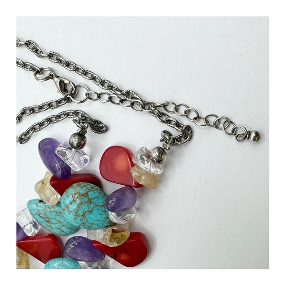 Turquoise Coral Amethyst Stone Collar Necklace Sterling Silver Southwest Boho - Picture 4 of 13